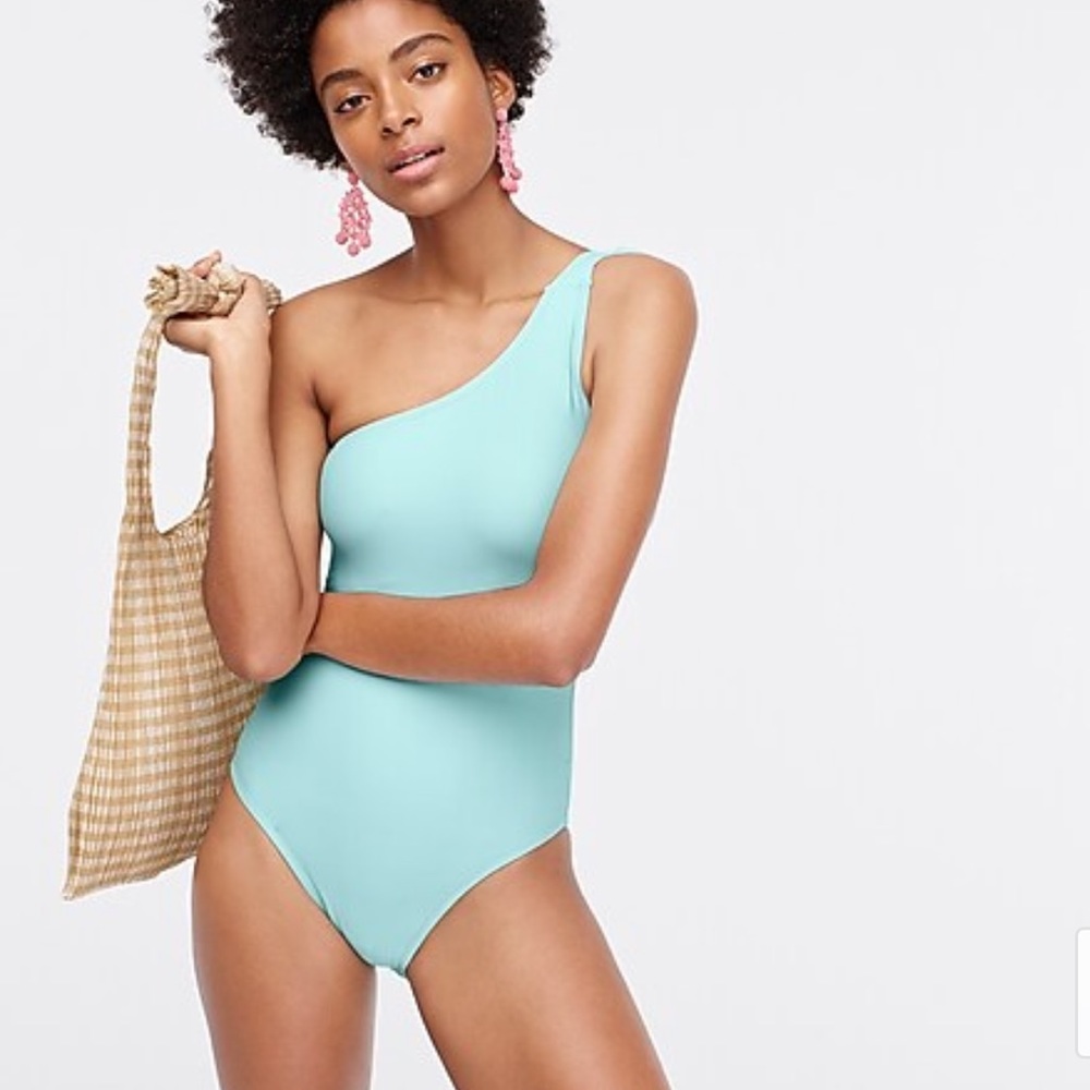 J.Crew one shoulder aqua one piece swimsuit 10